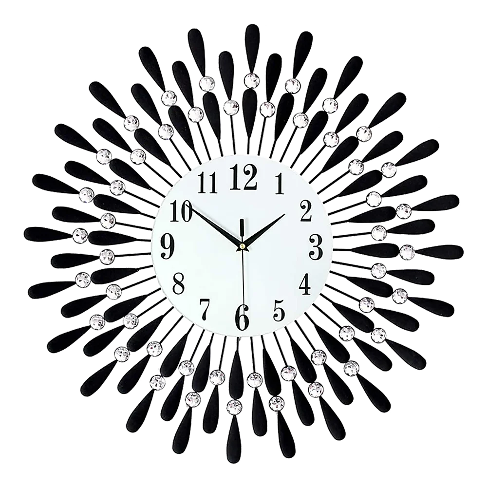 Large Modern 3D Crystal Wall Clock Luxury Art Metal Round Home Decor 2 Large Modern 3D Crystal Wall Clock Luxury Art Metal Round Home Decor - Image 1