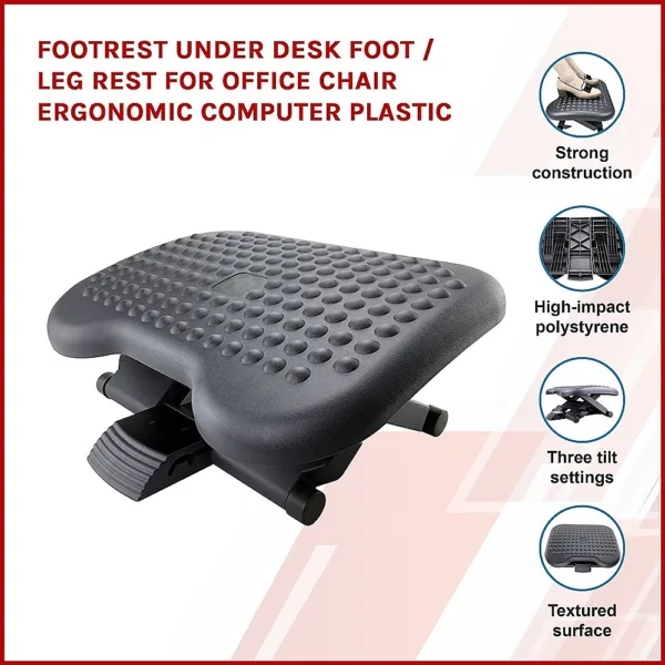 Footrest Under Desk Foot / Leg Rest for Office Chair Ergonomic Computer Plastic 12