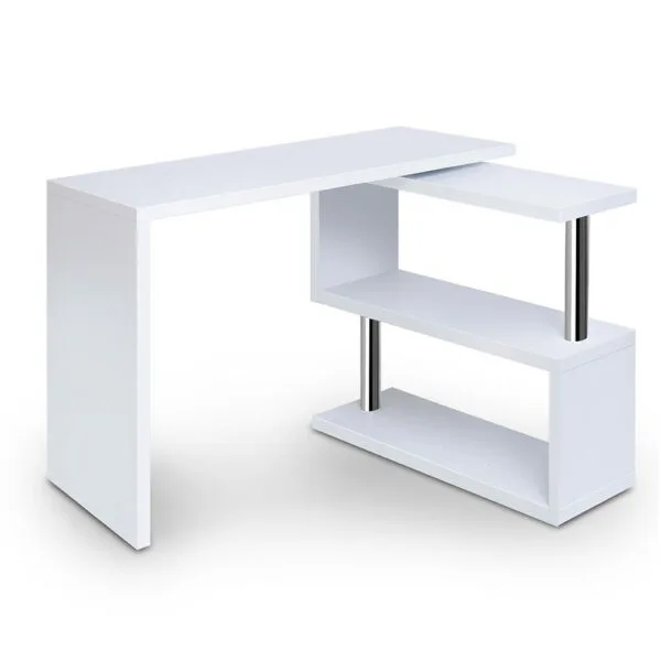 Artiss Computer Desk L-Shape Bookshelf White - Image 1