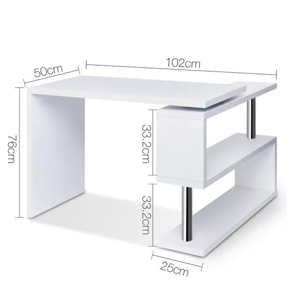 Artiss Computer Desk L-Shape Bookshelf White - Image 2