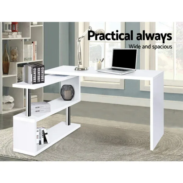 Artiss Computer Desk L-Shape Bookshelf White - Image 4