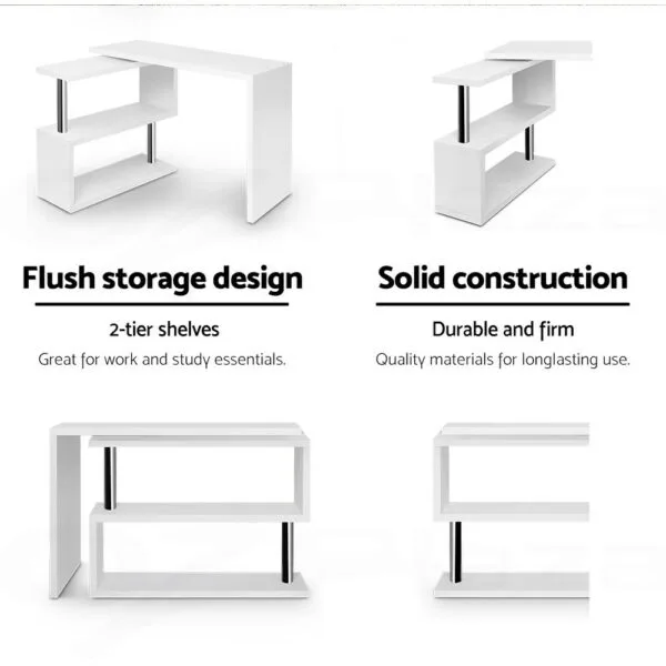Artiss Computer Desk L-Shape Bookshelf White - Image 5