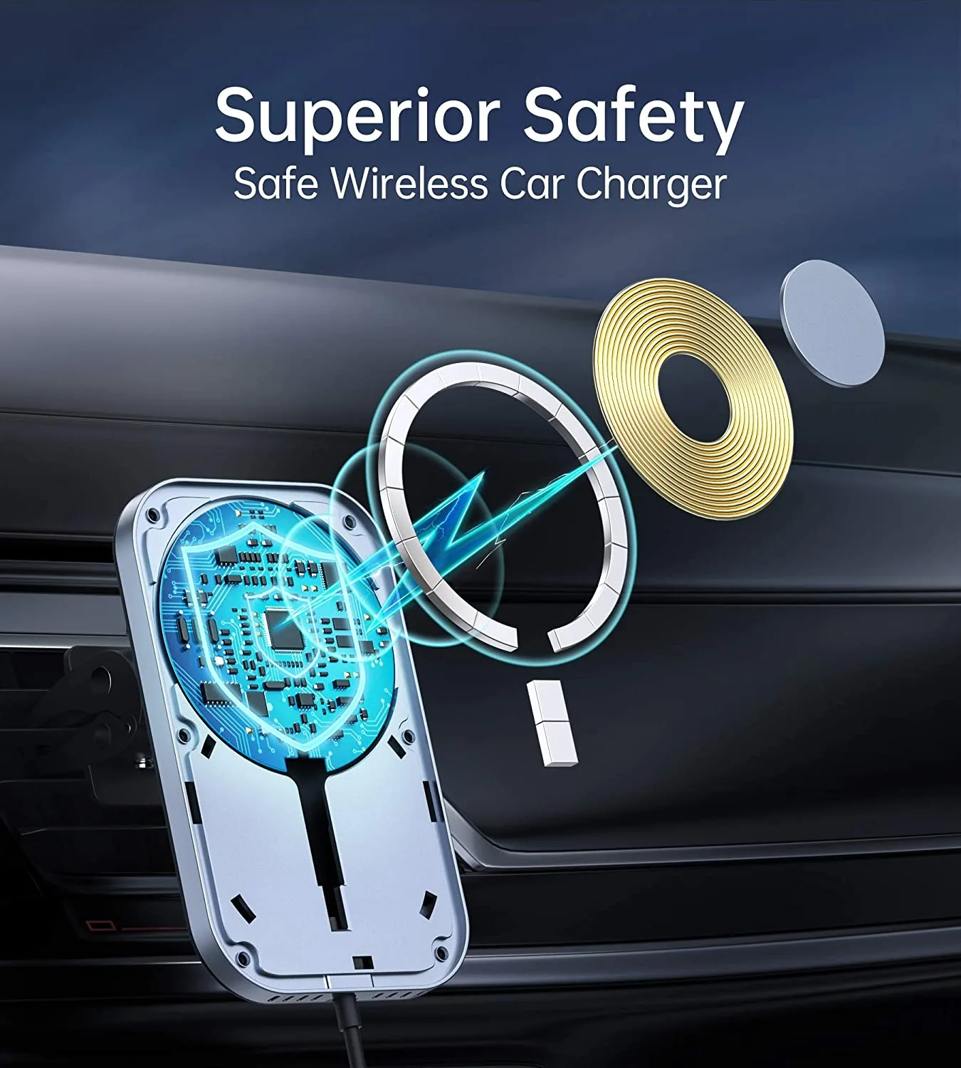 CHOETECH T200F-201 15W MagLeap Magnetic Wireless Car Charger Holder with 1M Cable - Image 6