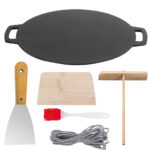 40cm Seasoned Cast Iron Induction Crepes Pan Baking Pancake Tool Pizza Bakeware Pizza EZ SHOP 24