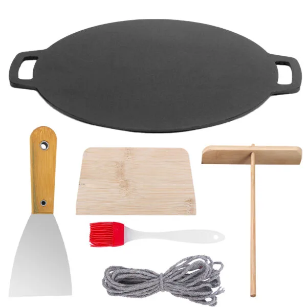 40cm Seasoned Cast Iron Induction Crepes Pan Baking Pancake Tool Pizza Bakeware - Image 1