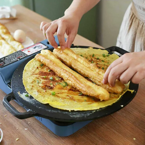 40cm Seasoned Cast Iron Induction Crepes Pan Baking Pancake Tool Pizza Bakeware - Image 4