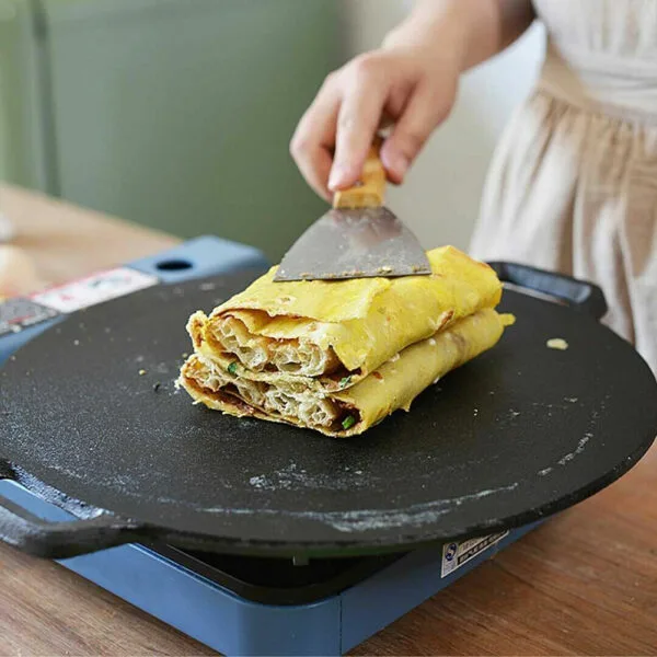 40cm Seasoned Cast Iron Induction Crepes Pan Baking Pancake Tool Pizza Bakeware - Image 5