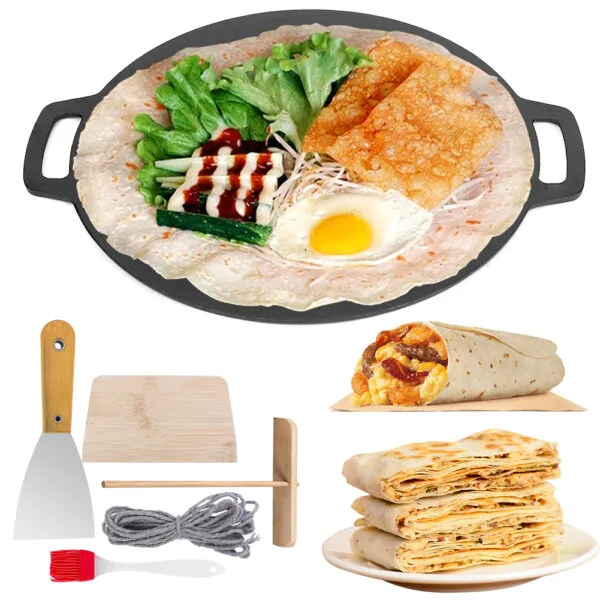 40cm Seasoned Cast Iron Induction Crepes Pan Baking Pancake Tool Pizza Bakeware - Image 11