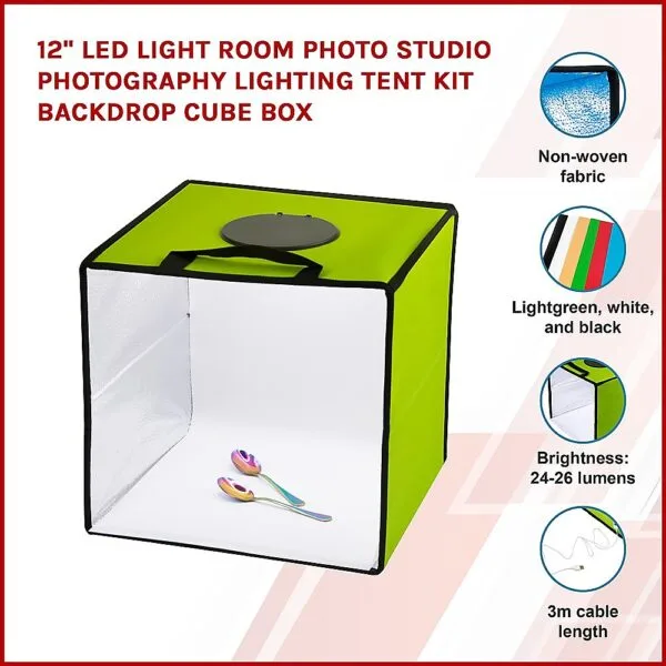 12'' LED Light Room Photo Studio Photography Lighting Tent Kit Backdrop Cube Box - Image 3