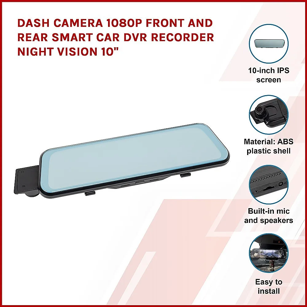 Dash Camera 1080P Front and Rear Smart Car DVR Recorder Night Vision 10" - Image 3