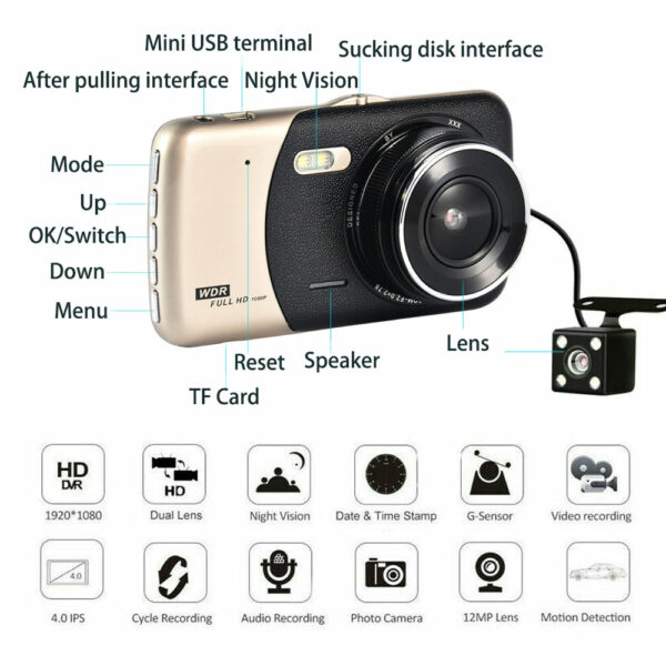 1080P Car Dash Camera Dual Front and Rear Video DVR Recorder Night Vision Kit Dash Cam EZ SHOP 19