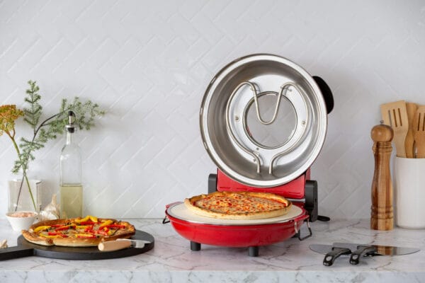 12-inch Pizza Oven with Thermal Control, Timer, Viewing Window, and Removable Stone – Red Pizza EZ SHOP 7