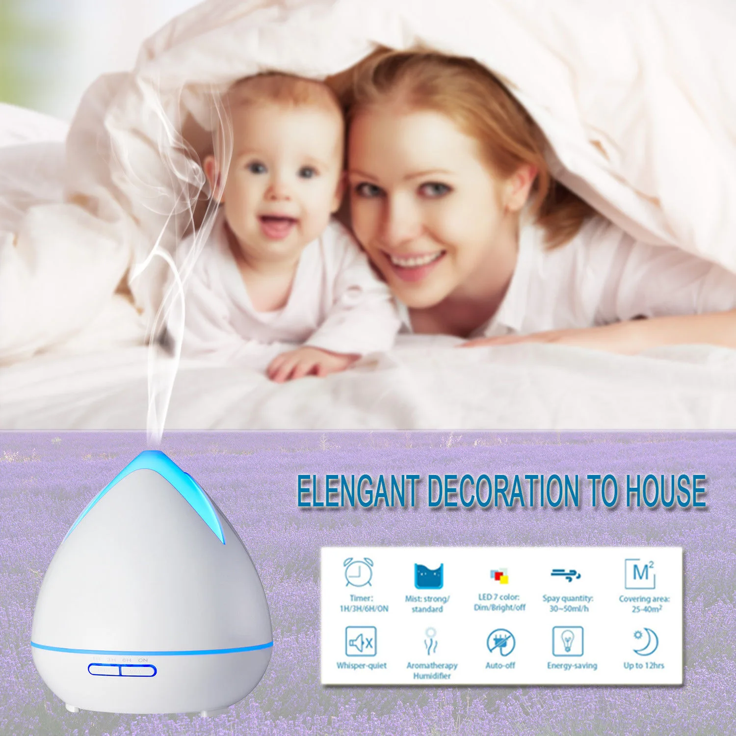 Essential Oils Ultrasonic Aromatherapy Diffuser Air Humidifier Purify 400ML - White - Image 7